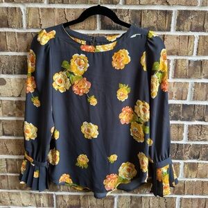 LOFT Blue Boxy Blouse with Cuffed 3/4 Sleeves